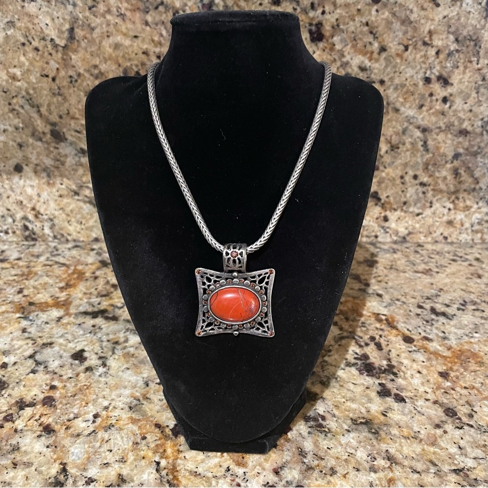 Artisan Silver and Carnelian Gemstone Necklace